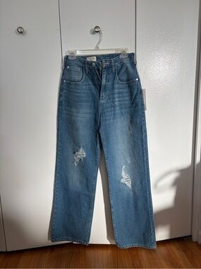 High-Rise Distressed Straight Leg Women’s Jeans - Blue
